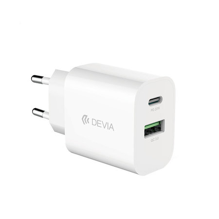 Ladeadapter Smart USB-C + USB-A, PD 20W, Weiß, Devia