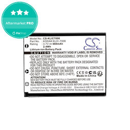 Akku batterie für Kodak EasyShare, 660mAh, Li-Ion, 3.7V, LB-012, KLIC-7006, HQ