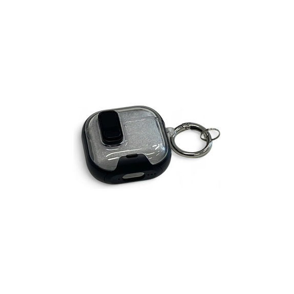 Silikonhülle mit Handy-Ständer und Karabiner für AirPods 4, Schwarz