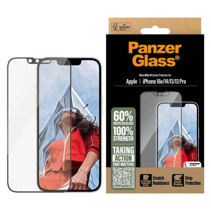 Schutzglas UWF für iPhone 17e/16e/14/13/13 Pro, Schwarz, PanzerGlass