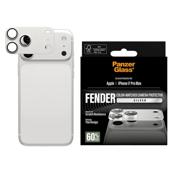 Fender Kameraobjektivschutz für iPhone 17 Pro Max, Silber, PanzerGlass