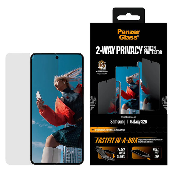 Panzerglas UWF 2-Way Privacy mit FASTFIT In-A-Box für Samsung Galaxy S26, Klar, PanzerGlass