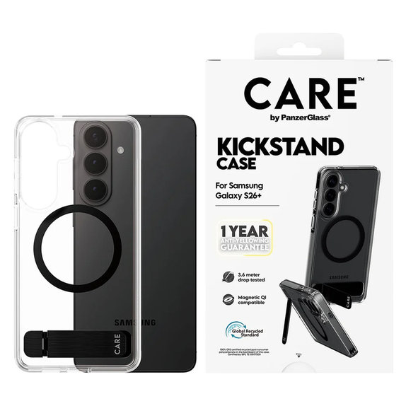 Hülle Kickstand mit schwarzem QI für Samsung Galaxy S26+, Schwarz, PanzerGlass