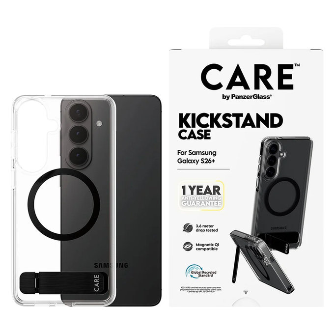 Hülle Kickstand mit schwarzem QI für Samsung Galaxy S26+, Schwarz, PanzerGlass