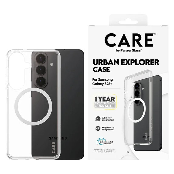 Hülle Urban Explorer mit weißem QI für Samsung Galaxy S26+, Transparent, PanzerGlass