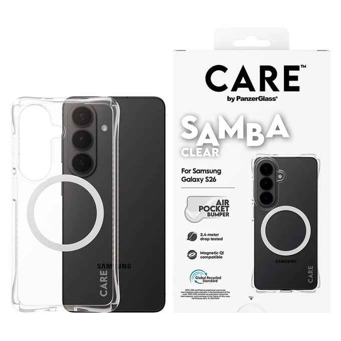 Hülle Samba mit weißem QI für Samsung Galaxy S26, Transparent, PanzerGlass