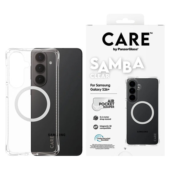 Hülle Samba mit weißem QI für Samsung Galaxy S26+, Transparent, PanzerGlass