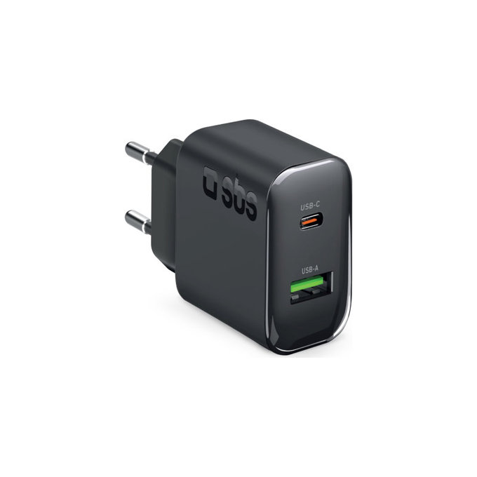 Reiseadapter USB-A/USB-C, GaN, 65 W PD, schwarz, SBS