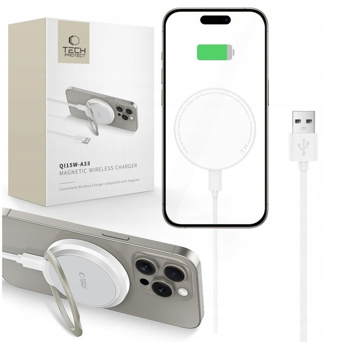 Kabelloses Ladegerät QI15W-A33 Magnetic MagSafe, weiß, Tech-Protect