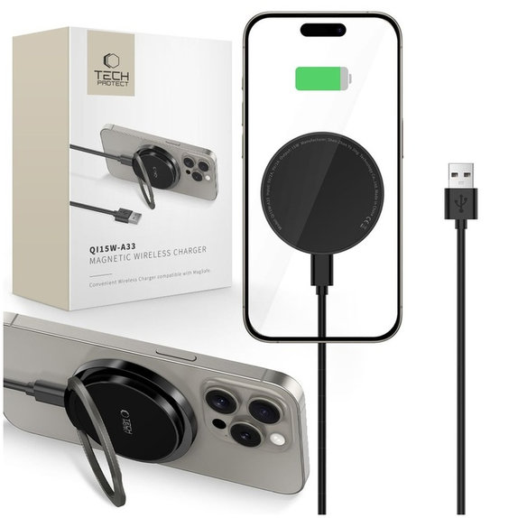 Kabelloses Ladegerät QI15W-A33 Magnetic MagSafe, schwarz, Tech-Protect