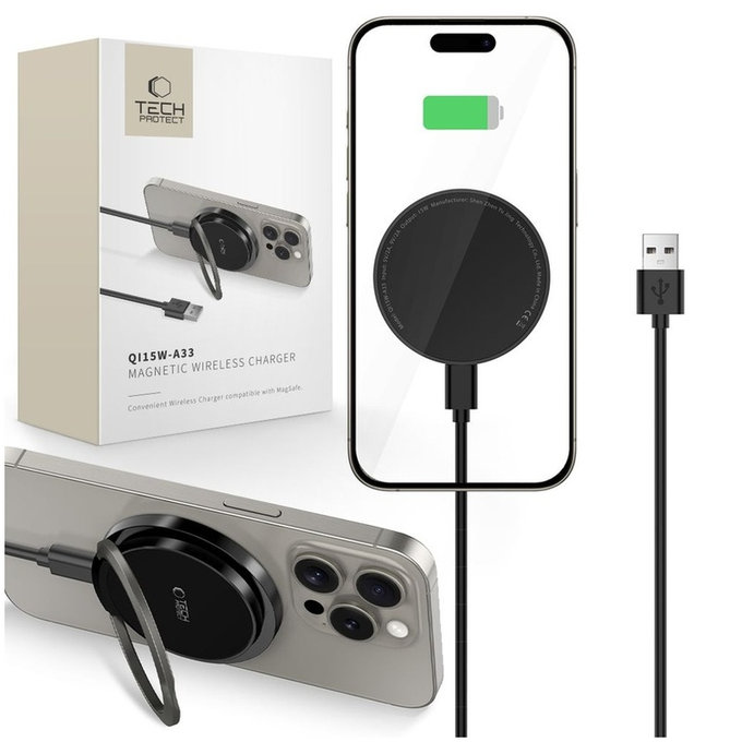 Kabelloses Ladegerät QI15W-A33 Magnetic MagSafe, schwarz, Tech-Protect