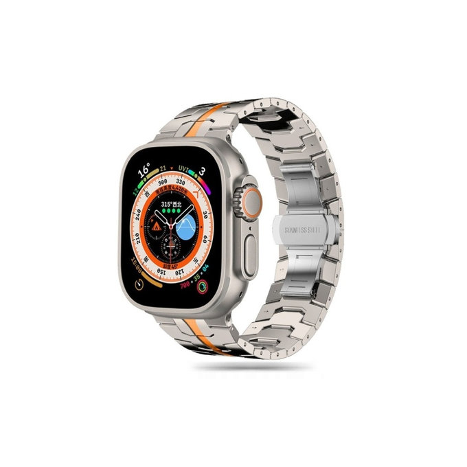 Armband Stainless Line für Apple Watch 8 / 9 / 10 / 11 / SE / Ultra (44 / 45 / 46 / 49 mm), Titanium/Orange, Tech-Protect