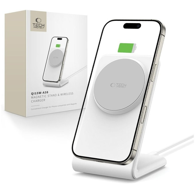 Kabelloses Ladegerät QI15W-A38 Magnetic MagSafe, weiß, Tech-Protect