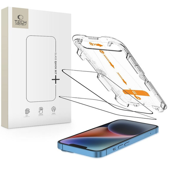 Panzerglas Quick Set+ 2-PACK für iPhone 13 / 13 Pro / 14 / 16E / 17E, schwarz, Tech-Protect