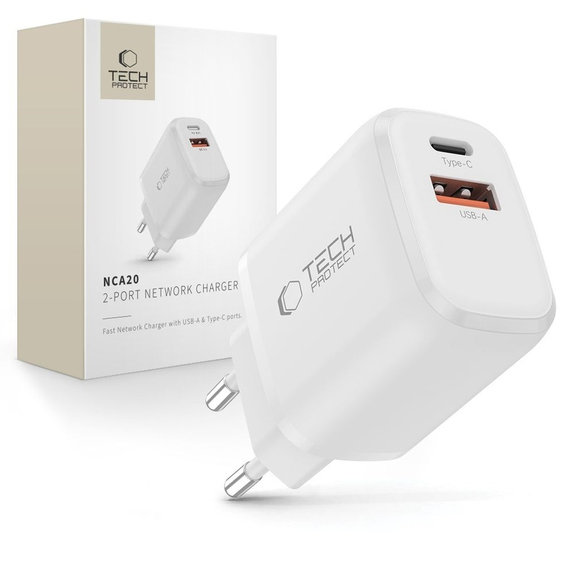 Netzladegerät NCA20 2-PORT PD 20W / QC3.0, weiß, Tech-Protect