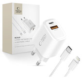 Netzladegerät NCA20 2-PORT PD 20W / QC3.0 + Lightning Cable, weiß, Tech-Protect