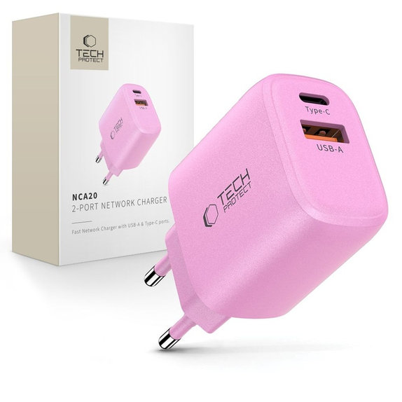 Netzladegerät NCA20 2-PORT PD 20W / QC3.0, Baby Pink, Tech-Protect
