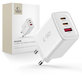 Netzladegerät NCA65W-GAN 3-PORT PD 65W / QC3.0, weiß, Tech-Protect