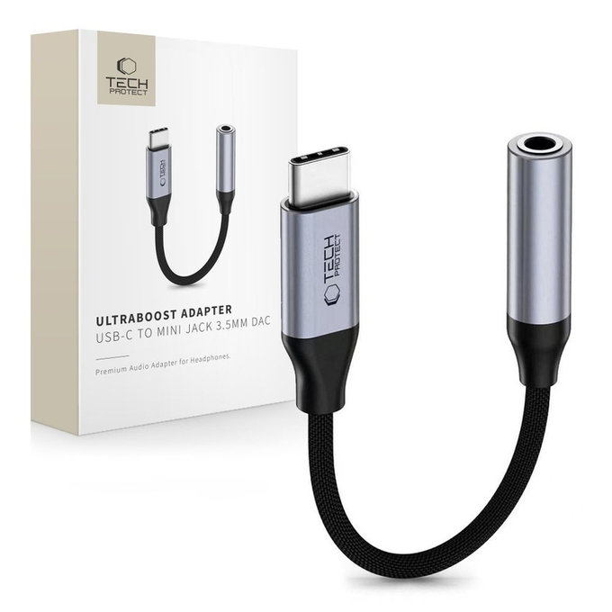 Adapter Ultraboost USB-C To Mini Jack 3.5MM DAC, Iron Grey, Tech-Protect