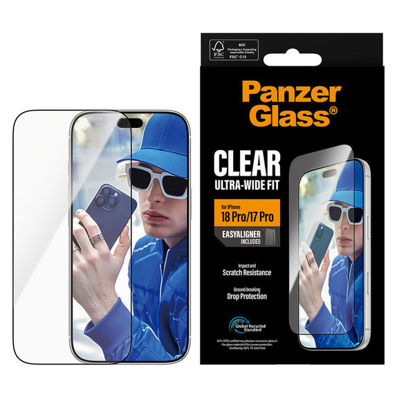Schutzglas UWF mit Applikator für iPhone 18 Pro/17 Pro, Schwarz, PanzerGlass