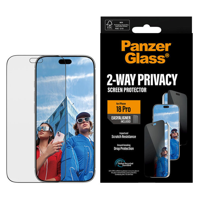 Schutzglas UWF 2-Way Privacy mit Applikator für iPhone 18 Pro, Schwarz, PanzerGlass