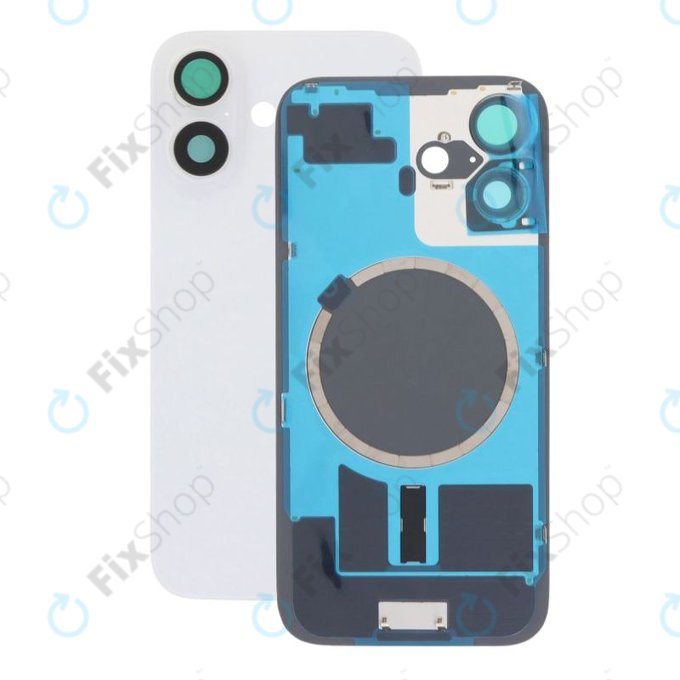 Apple iPhone 16 - Rückgehäuseglas + Kameraglas + Metallplatte + Magsafe-Magnet (White)