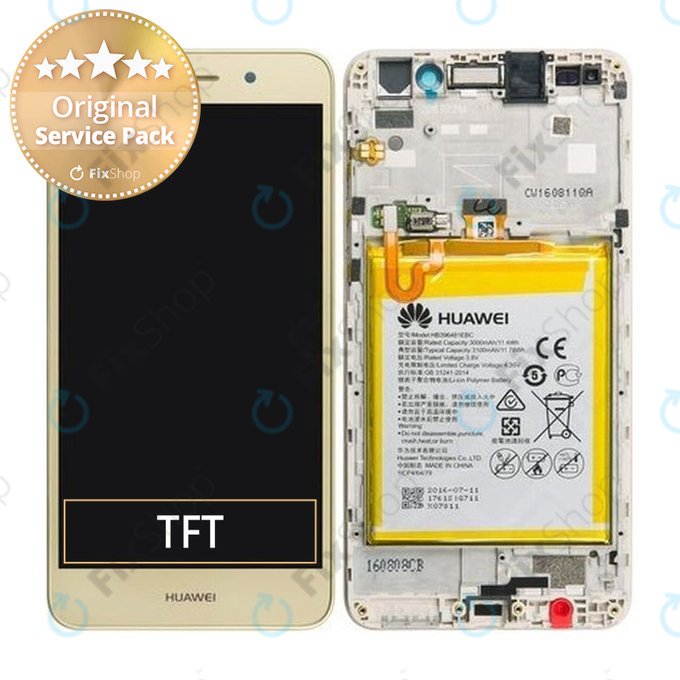 Huawei Y6 II CAM-L21 - LCD Display + Touchscreen Front Glas + Rahmen + Akku Batterie (Gold) - 02350VUK Genuine Service Pack