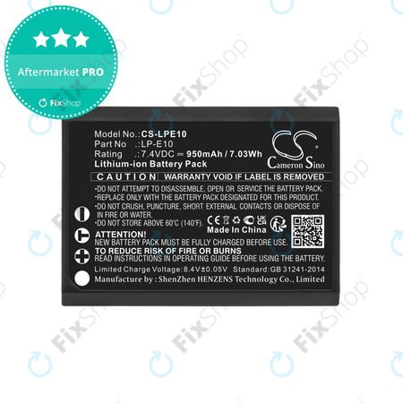 Akku batterie für Canon EOS 1100D, EOS 1300D, 950mAh, Li-Ion, 7.4V, LP-E10, HQ