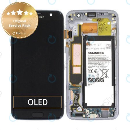 Samsung Galaxy S7 Edge G935F - LCD Display + Touchscreen Front Glas + Rahmen + Akku Batterie (Black) - GH82-13359A Genuine Service Pack