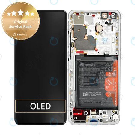 Huawei P40 Pro Plus - LCD Display + Touchscreen Front Glas + Rahmen + Akku Batterie (White Ceramic) - 02353RBJ Genuine Service Pack