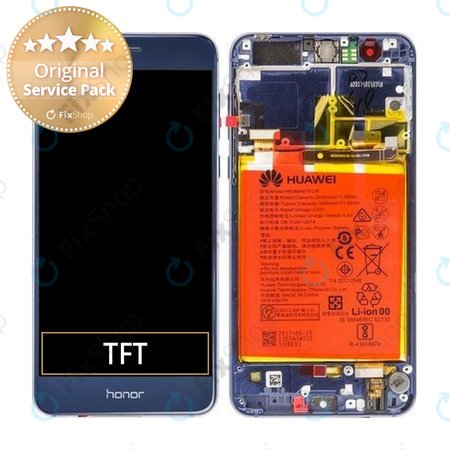 Huawei Honor 8 - LCD Display + Touchscreen Front Glas + Rahmen + Akku Batterie (Blue) - 02350USN, 02350USM Genuine Service Pack