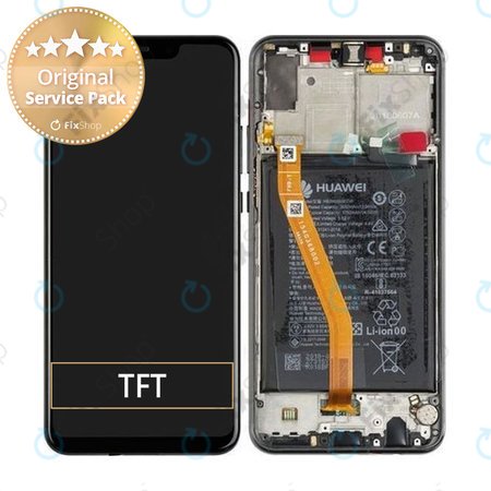 Huawei Nova 3 - LCD Display + Touchscreen front Glas + Rahmen + Akku Batterie (Schwarz) - 02352BNM, 02352DTH