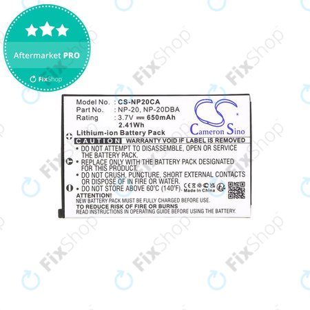 Batterie für Casio Exilim Card Ex-S880, 650mAh, Li-Ion, 3.7V, NP-20, HQ