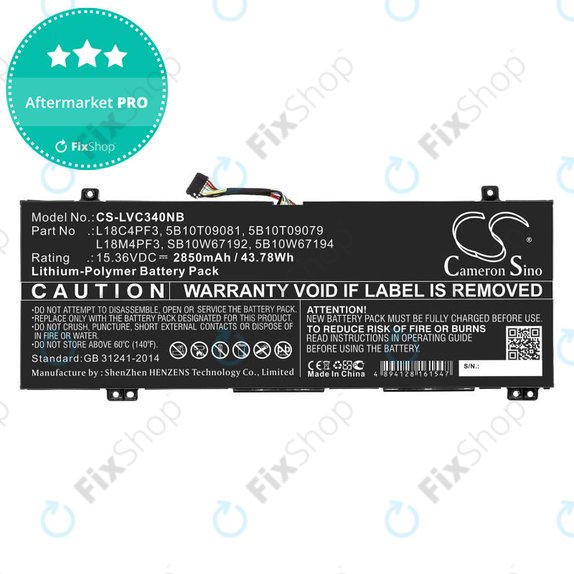 Akku batterie für Lenovo Ideapad C340, Ideapad Flex, 2850mAh, Li-Pol, 15.36V, L18C4PF3, HQ