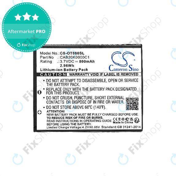 Batterie für Alcatel Onetouch, 800mAh, Li-ion, 3.7V, BTR510AB, HQ