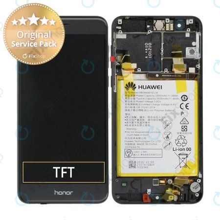 Huawei Honor 8 - LCD Display + Touchscreen Front Glas + Rahmen + Akku Batterie (Midnight Black) - 02350VAS Genuine Service Pack