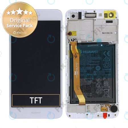 Huawei P9 Lite Mini, Y6 Pro (2017) - LCD Display + Touchscreen Front Glas + Rahmen + Akku Batterie (Silver) - 02351TUY, 02351KQL Genuine Service Pack
