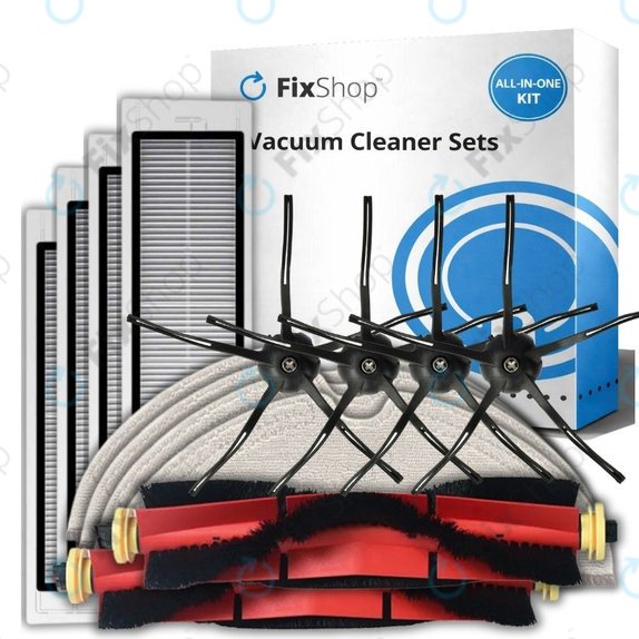 Ersatzteilset für Xiaomi Roborock S5 Max, S6, S6 MaxV, S6 Pure, Xiaowa E3 (2x Hauptbürste, 4x Filter, 4x Seitenbürste – schwarz, 4x Wischtuch)