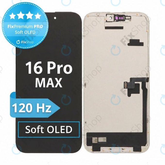 Display Soft OLED 120Hz für iPhone 16 Pro Max, Touchscreen-Glas mit Rahmen, FixPremium PRO