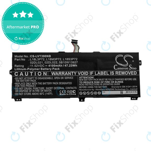 Batterie für Lenovo ThinkPad X390, Yoga X390, 4100mAh, Li-Pol, 11.52V, 02DL021, HQ