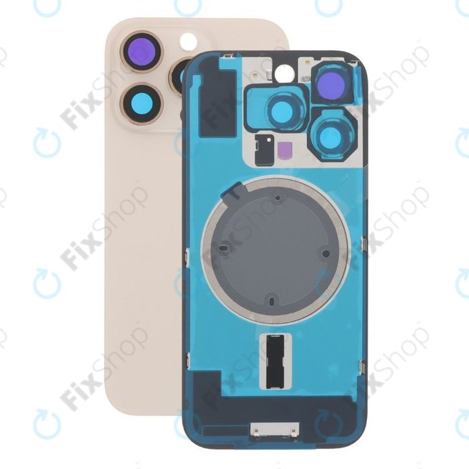 Apple iPhone 16 Pro - Rückgehäuseglas + Kameraglas + Metallplatte + Magsafe-Magnet (Desert Titanium)