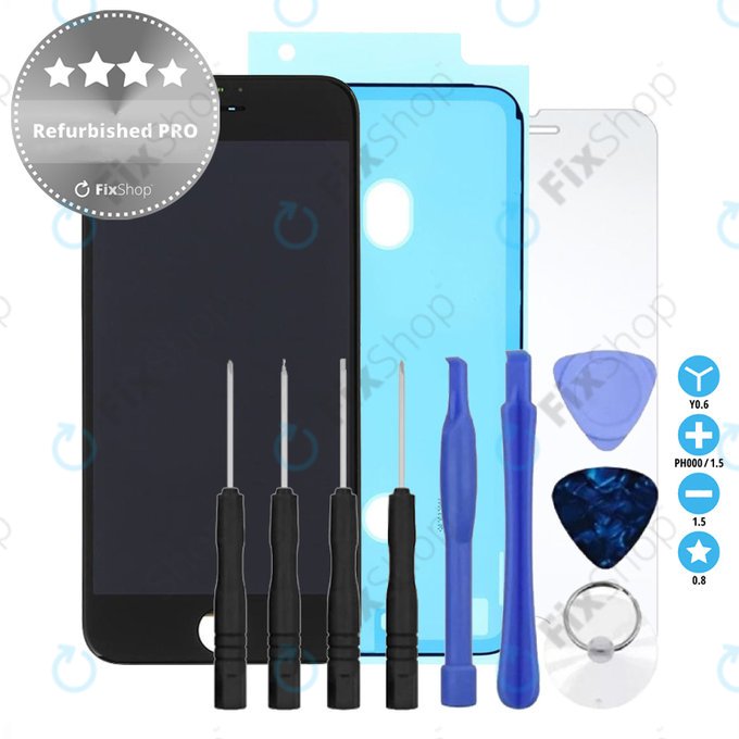 Apple iPhone 8, SE (2020), SE (2022) - LCD Display + Touchscreen Front Glas + Rahmen (Black) Refurbished PRO + LCD Klebestreifen Sticker + Gehärtetes Glas + Werkzeugsatz - Multipack