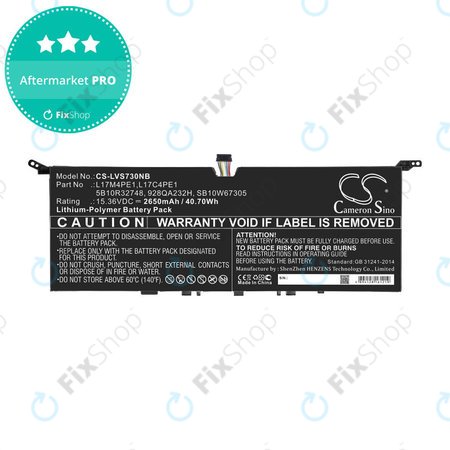 Batterie für Lenovo IdeaPad 730-13, 2650mAh, Li-Pol, 15.36V, 5B10R32748, HQ