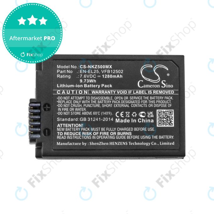 Akku batterie für Nikon Z50, Z50 ZFC, Z30, Z FC, 1280mAh, Li-Ion, 7.6V, EN-EL25, HQ
