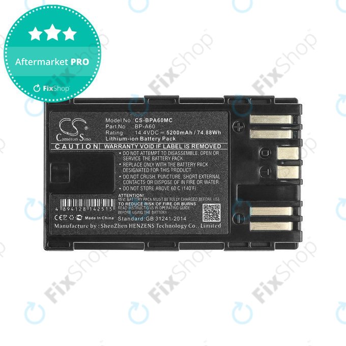 Batterie für Canon EOS S200, C300, 5200mAh, Li-Ion, 14.4V, BP-A60, HQ