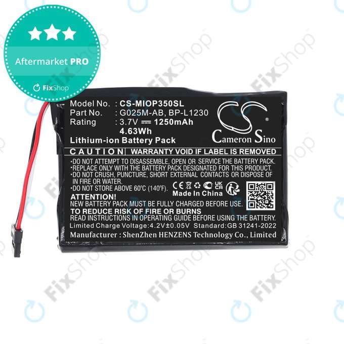 Batterie für Mitac Mio P350, P550, 1250mAh, Li-Ion, 3.7V, BL-LP1230, HQ