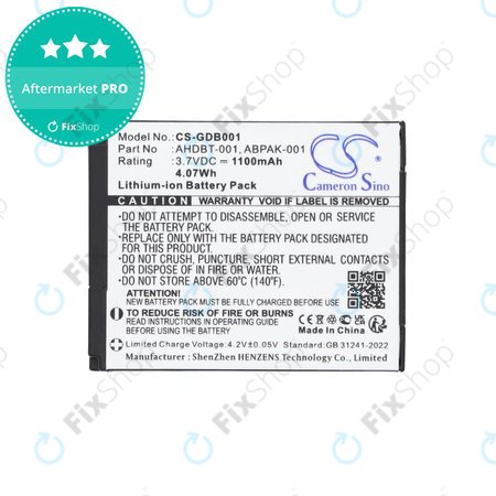 Akku batterie für GoPro HD Hero, Hero2, 1100mAh, Li-Ion, 3.7V, AHDBT-001, HQ