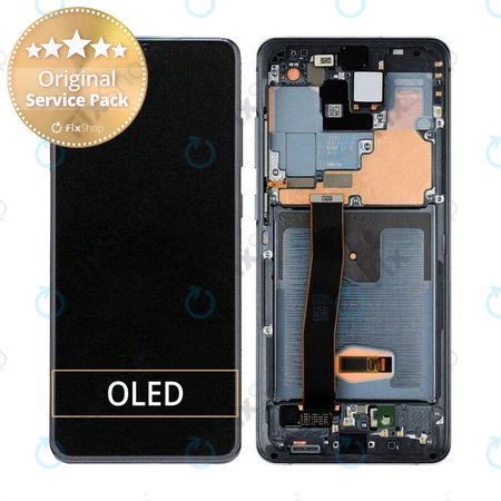 Samsung Galaxy S20 Ultra G988F - LCD Display + Touchscreen Front Glas + Rahmen + Frontkamera (Cosmic Black) - GH82-22271A, GH82-22327A Genuine Service Pack