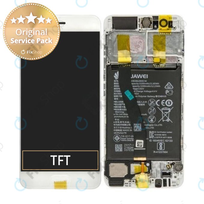 Huawei P10 VTR-L29 - LCD Display + Touchscreen Front Glas + Rahmen + Akku Batterie (Mystic Silver) - 02351DJF, 02351DQN, 02351GVS, 02351ENH Genuine Service Pack
