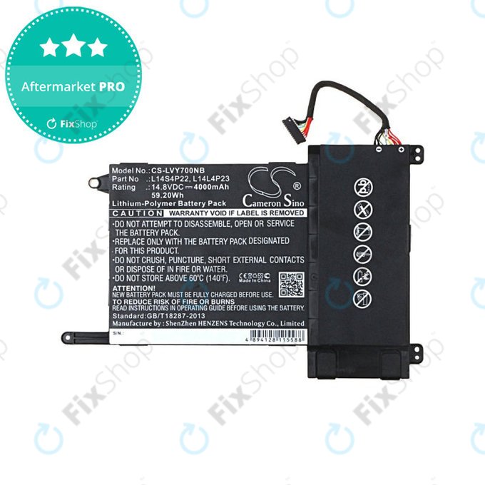 Batterie für Lenovo Eraser Y700, IdeaPad Y700, 4000mAh, Li-Pol, 14.8V, L14S4P22, HQ